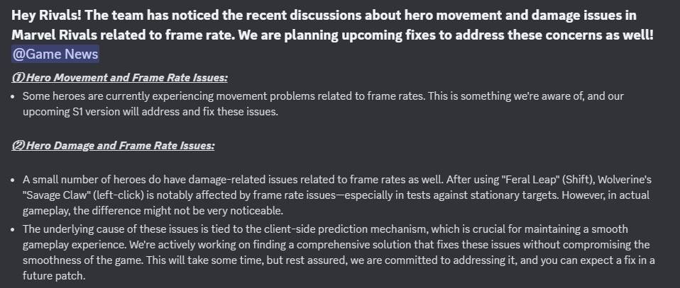 Marvel Rivals developers addressing FPS-related performance disparity