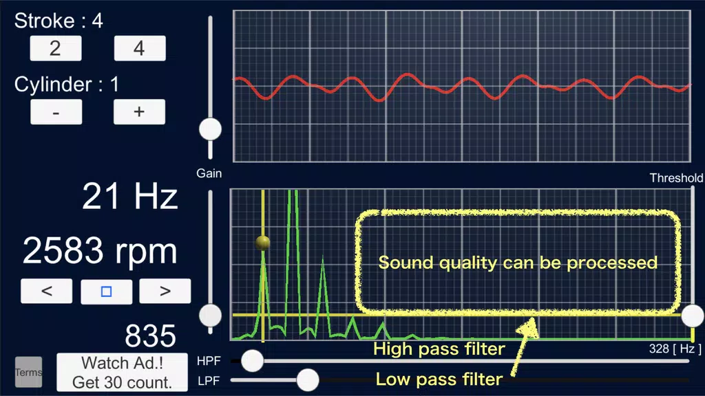 Schermata Engine Sound Analyzer:RPM Calc 3