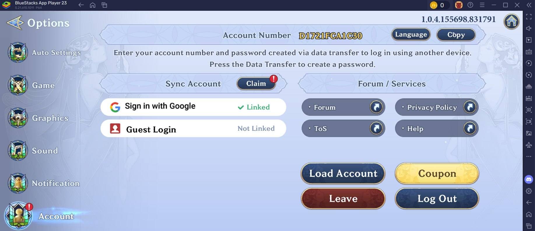 Gran Saga Redeem Code Screen