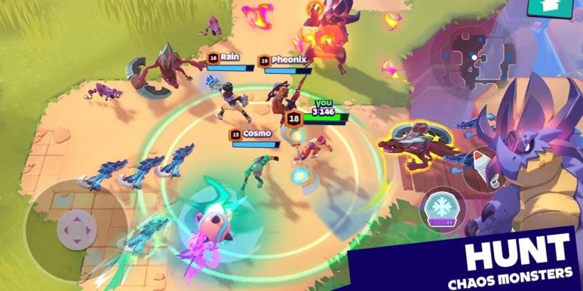 モンスターと戦うカラフルなミレニアル世代を示すMo.coゲームプレイのスクリーンショット