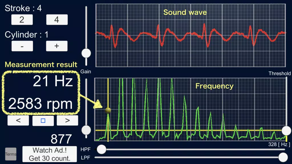 Schermata Engine Sound Analyzer:RPM Calc 2