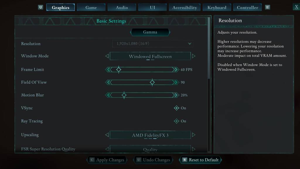 Een afbeelding die het instellingenmenu weergeeft in de Avowed als onderdeel van een gids voor het verminderen van bewegingsziekte tijdens het spelen van het spel.